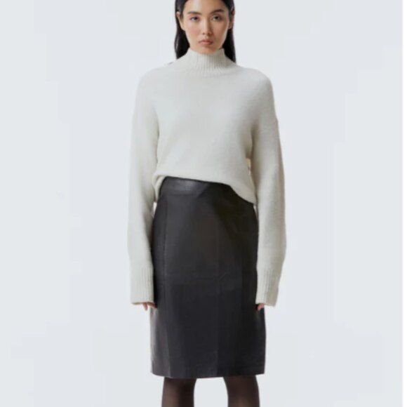 Danier Black Leather Skirt Straight Pencil Office Size 10 - Picture 1 of 15